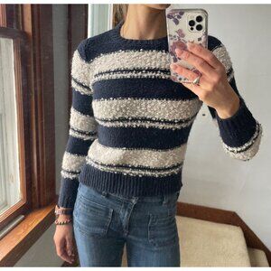Abercrombie Striped Sweater 9/10 XXS XS Navy Cream Metallic Silver Preppy Winter